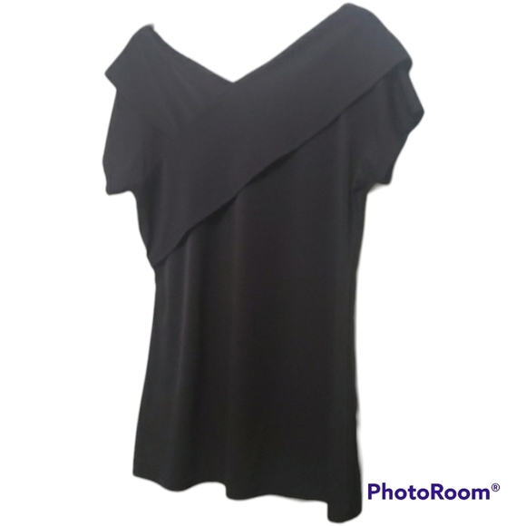 Lily by Firmiana top women’s size medium black blouse 5% spandex 95% polyester - Picture 4 of 12